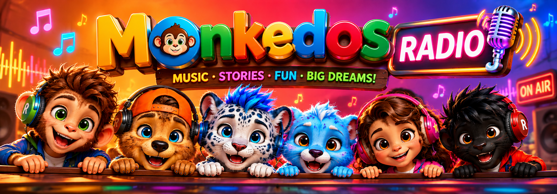 The Monkedos characters peeking over the music player